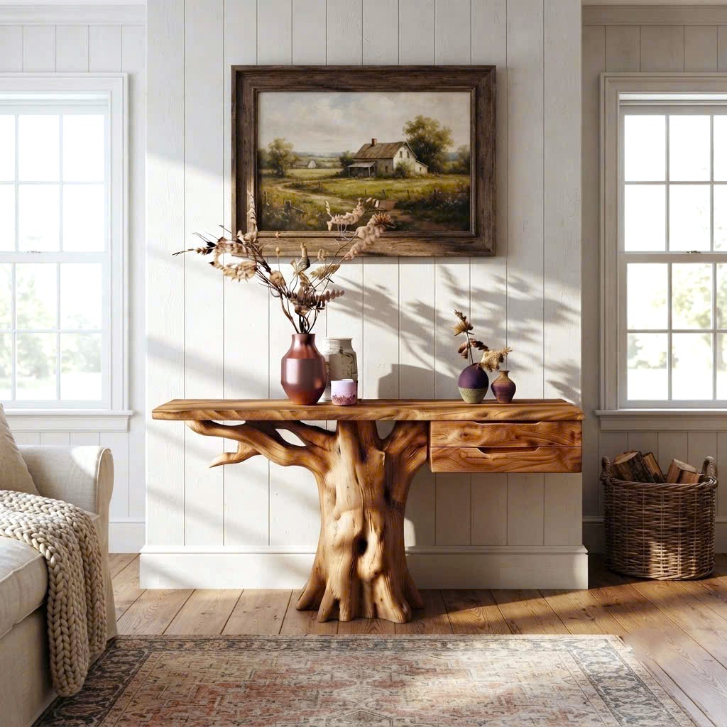 Luxali Handmade Wooden Console Table — a modern farmhouse masterpiece, meticulously handcrafted from solid natural Monkey Pod wood, showcasing refined artistry and designed to elevate any living room - Image 8