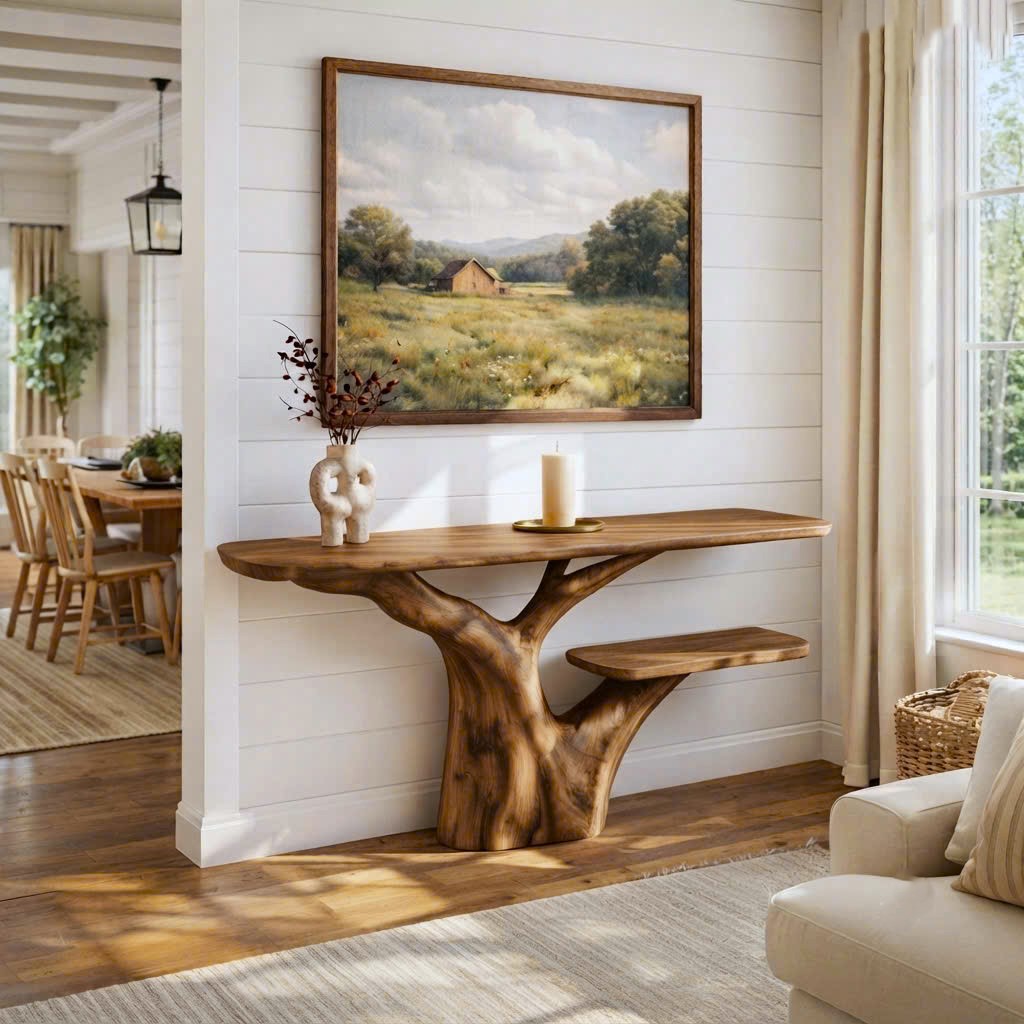 Luxali Handmade Wooden Console Table — a modern farmhouse masterpiece, meticulously handcrafted from solid natural Monkey Pod wood, showcasing refined artistry and designed to elevate any living room - Image 6