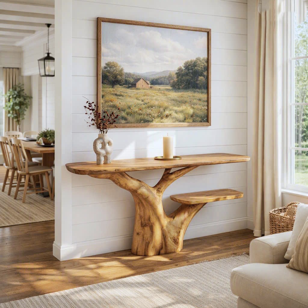 Luxali Handmade Wooden Console Table — a modern farmhouse masterpiece, meticulously handcrafted from solid natural Monkey Pod wood, showcasing refined artistry and designed to elevate any living room - Image 8