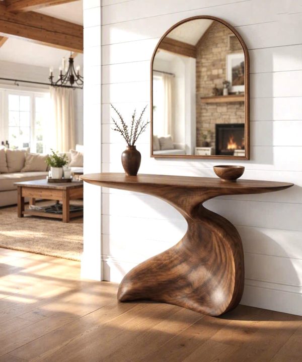 Alternative view of Modern Solid Wood Console Table With Pedestal Base Handmade Entryway Furniture For Living Room