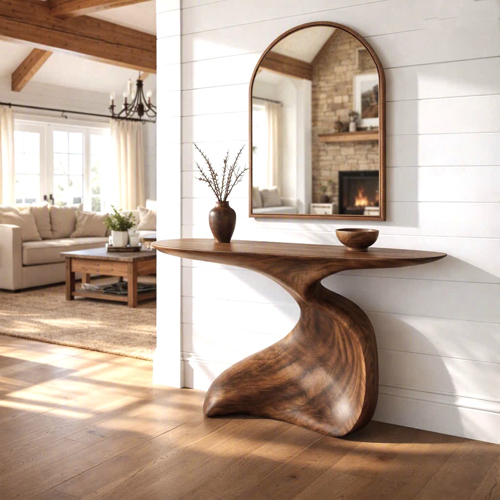Modern Solid Wood Console Table With Pedestal Base Handmade Entryway Furniture For Living Room - Image 2