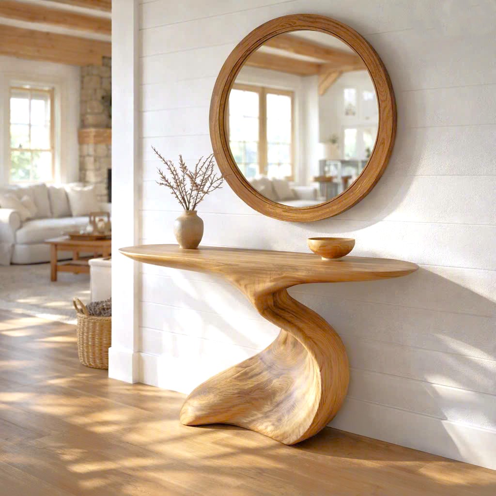 Modern Solid Wood Console Table With Pedestal Base Handmade Entryway Furniture For Living Room - Image 5