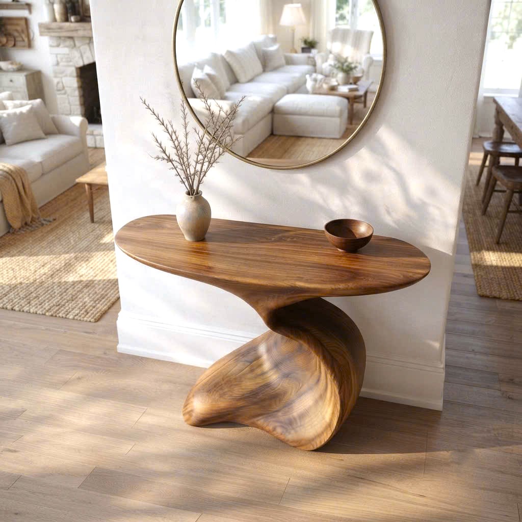 Modern Solid Wood Console Table With Pedestal Base Handmade Entryway Furniture For Living Room - Image 3