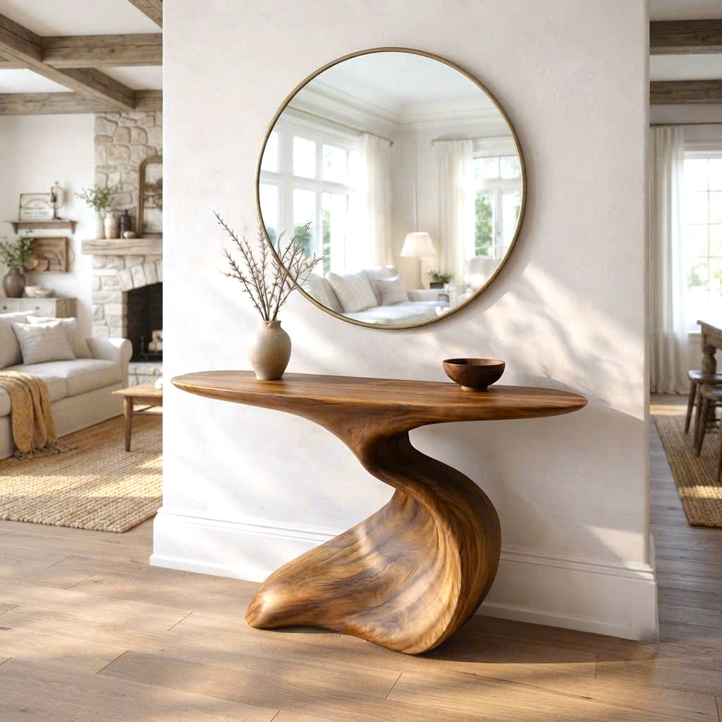 Modern Solid Wood Console Table With Pedestal Base Handmade Entryway Furniture For Living Room - Image 4