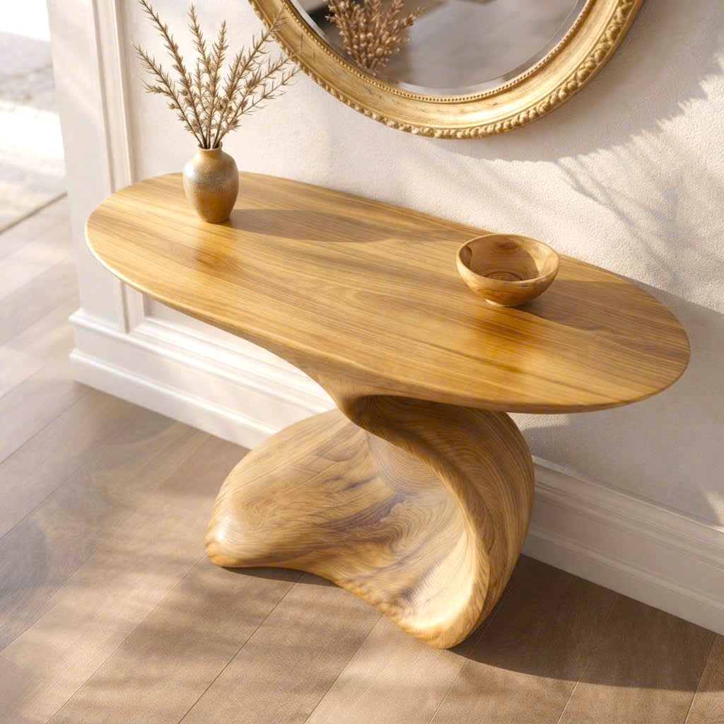 Modern Solid Wood Console Table With Pedestal Base Handmade Entryway Furniture For Living Room - Image 6