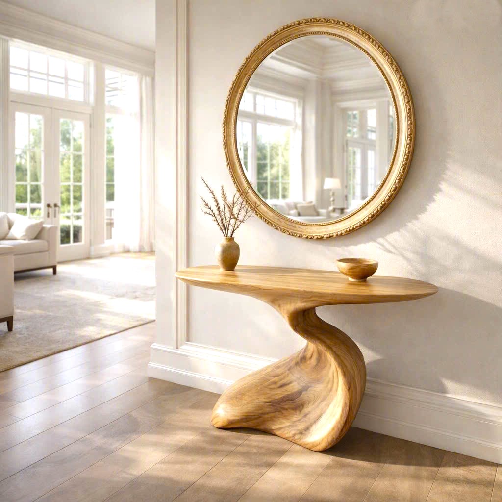 Modern Solid Wood Console Table With Pedestal Base Handmade Entryway Furniture For Living Room - Image 7