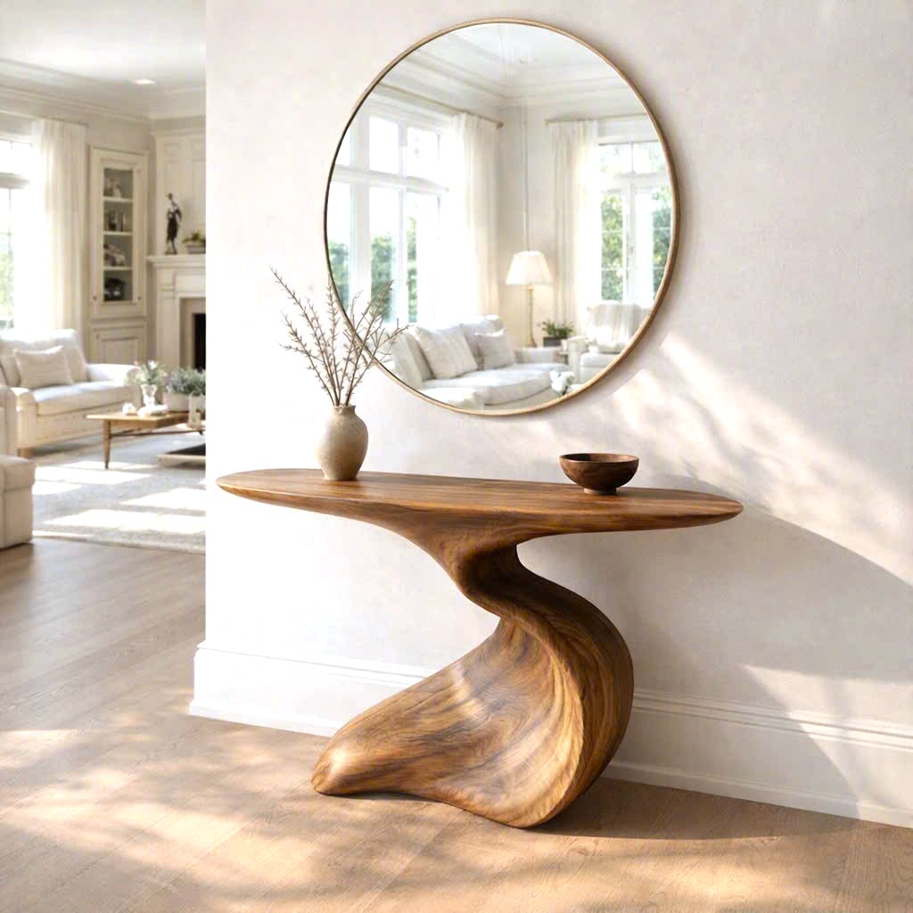 Modern Solid Wood Console Table With Pedestal Base Handmade Entryway Furniture For Living Room - Image 8