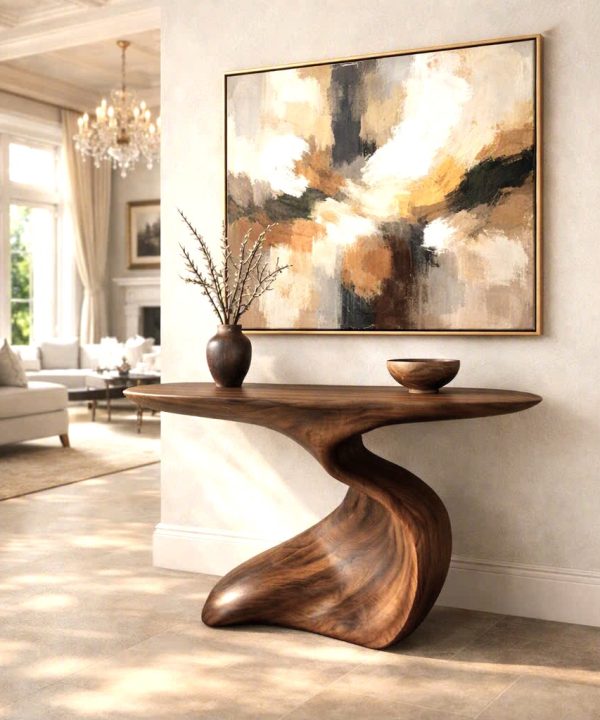 Modern Solid Wood Console Table With Pedestal Base Handmade Entryway Furniture For Living Room