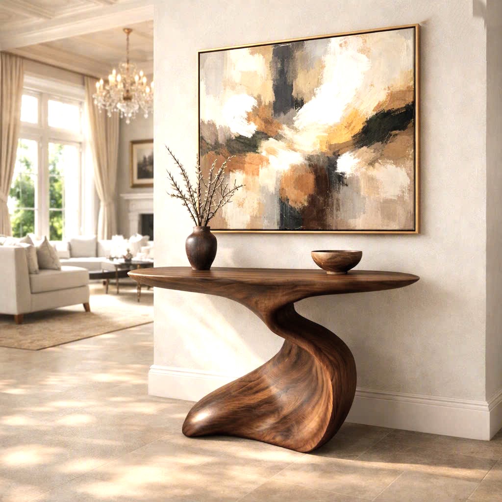 Modern Solid Wood Console Table With Pedestal Base Handmade Entryway Furniture For Living Room