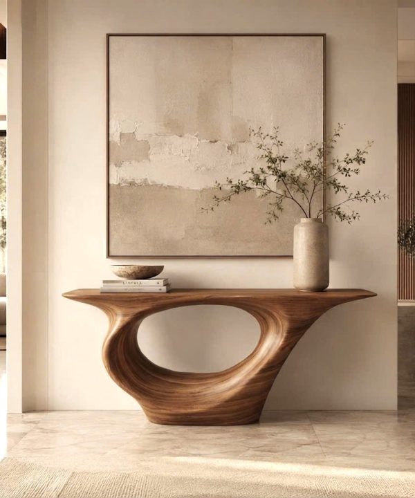 Modern Solid Wood Console Table With Pedestal Base Handmade Entryway Furniture For Living Room