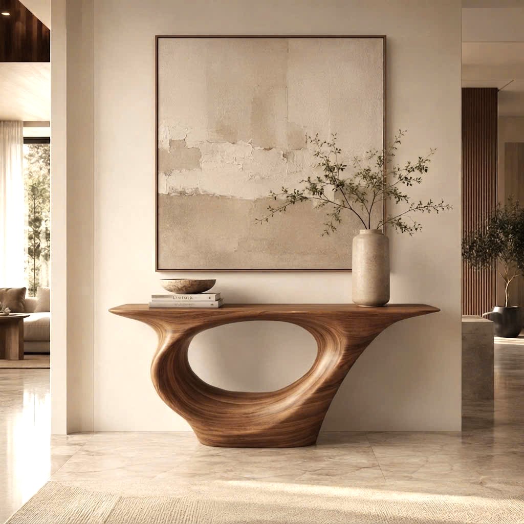 Modern Solid Wood Console Table With Pedestal Base Handmade Entryway Furniture For Living Room
