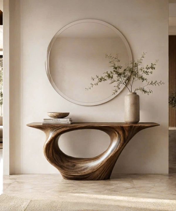 Alternative view of Modern Solid Wood Console Table With Pedestal Base Handmade Entryway Furniture For Living Room