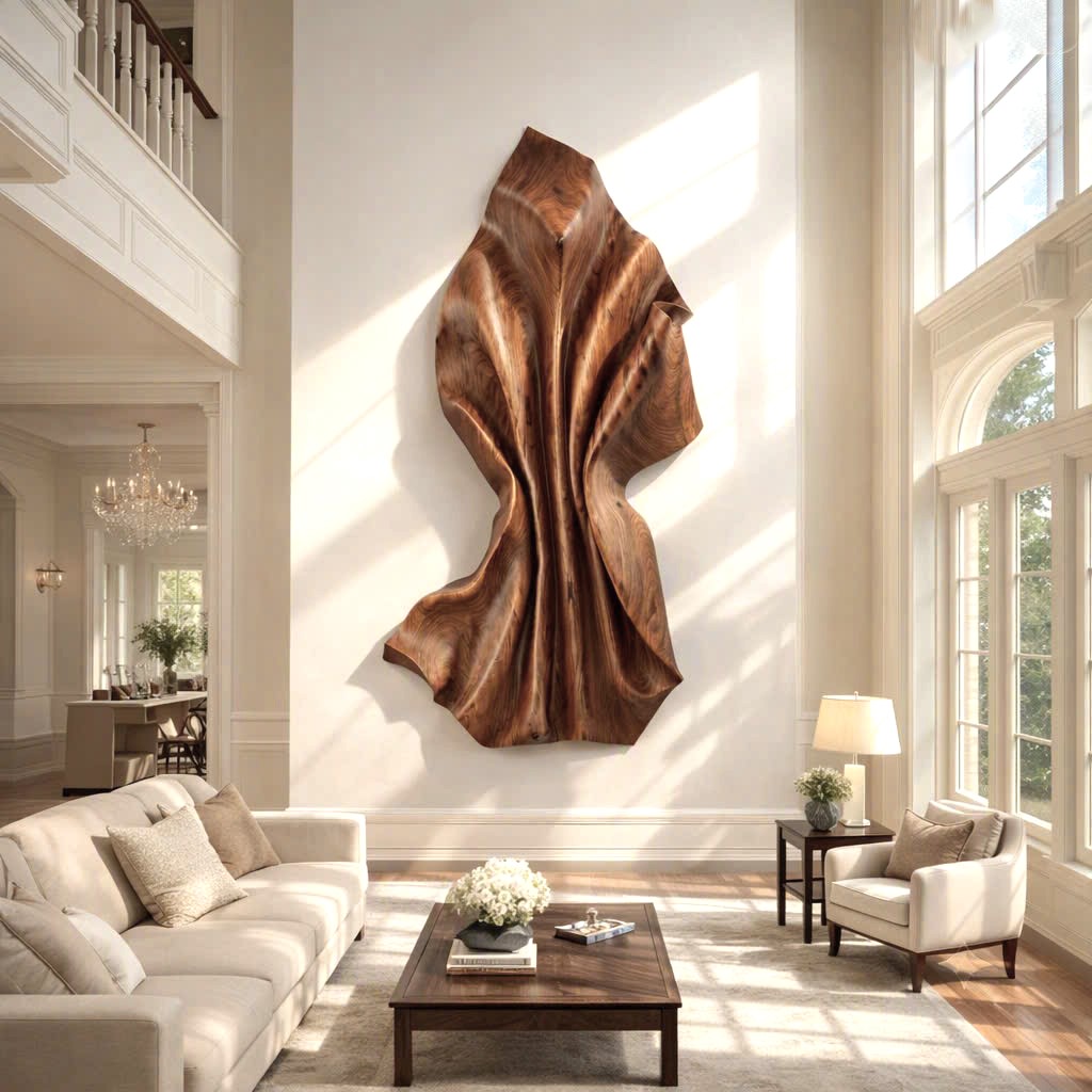 Organic Modern Wood Wall Art Abstract Wood Sculpture Japandi Wall Decor Minimalist Wooden Relief Art Contemporary Wall Hanging