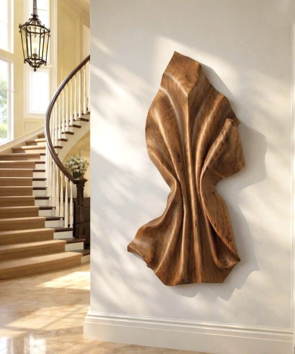 Alternative view of Organic Modern Wood Wall Art Abstract Wood Sculpture Japandi Wall Decor Minimalist Wooden Relief Art Contemporary Wall Hanging