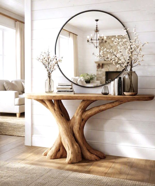 Luxali Handmade Wooden Console Table — a modern farmhouse masterpiece, meticulously handcrafted from solid natural Monkey Pod wood, showcasing refined artistry and designed to elevate any living room
