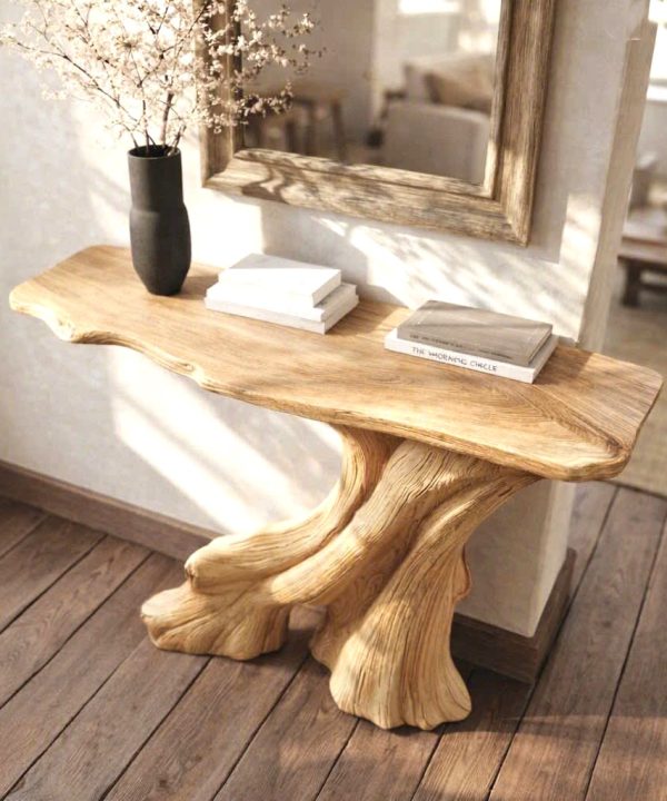 Alternative view of Luxali Handmade Wooden Console Table — a modern farmhouse masterpiece, meticulously handcrafted from solid natural Monkey Pod wood, showcasing refined artistry and designed to elevate any living room
