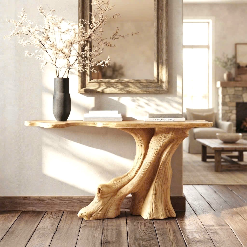 Luxali Handmade Wooden Console Table — a modern farmhouse masterpiece, meticulously handcrafted from solid natural Monkey Pod wood, showcasing refined artistry and designed to elevate any living room