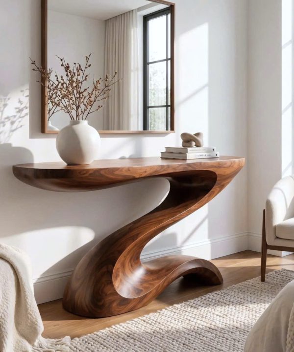 Luxali Handmade Wooden Console Table — a modern farmhouse masterpiece, meticulously handcrafted from solid natural Monkey Pod wood, showcasing refined artistry and designed to elevate any living room.