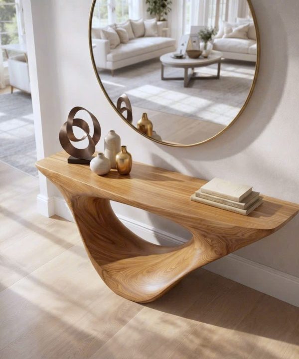 Alternative view of Modern Solid Wood Console Table With Pedestal Base Handmade Entryway Furniture For Living Room