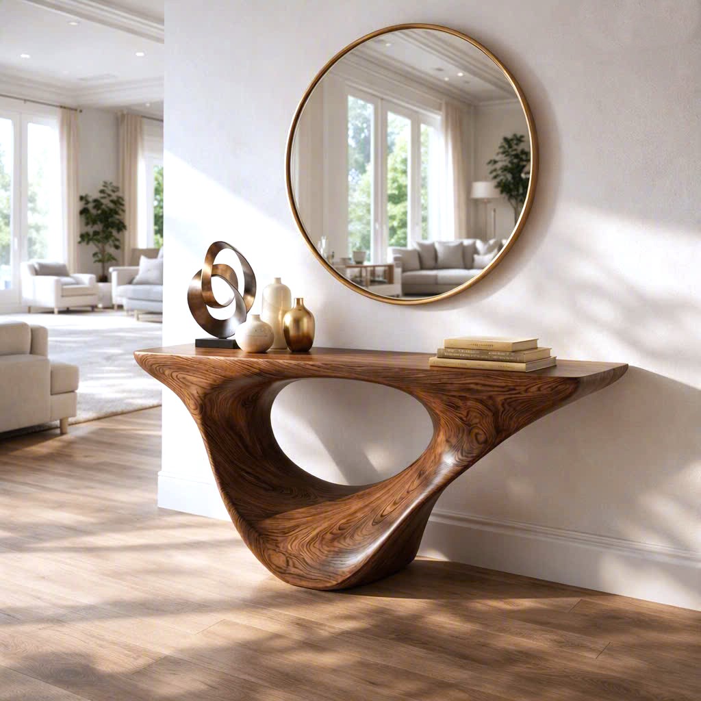 Modern Solid Wood Console Table With Pedestal Base Handmade Entryway Furniture For Living Room