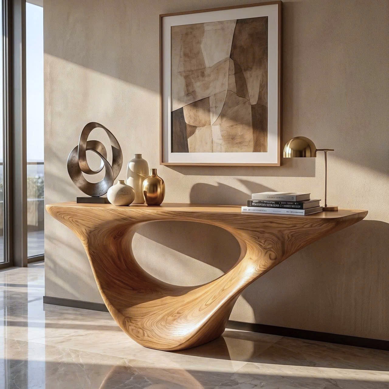 Modern Solid Wood Console Table With Pedestal Base Handmade Entryway Furniture For Living Room - Image 5