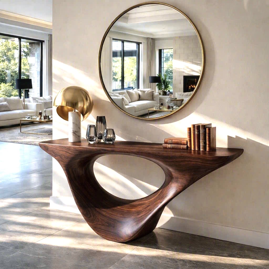 Modern Solid Wood Console Table With Pedestal Base Handmade Entryway Furniture For Living Room - Image 6