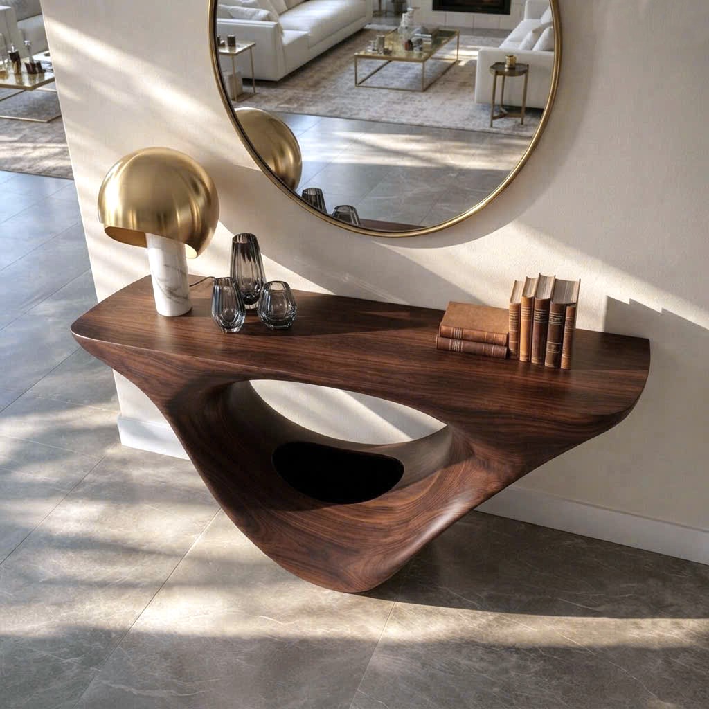 Modern Solid Wood Console Table With Pedestal Base Handmade Entryway Furniture For Living Room - Image 7