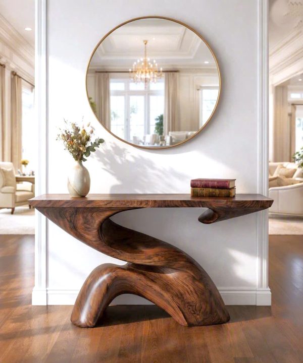 Modern Solid Wood Console Table With Pedestal Base Handmade Entryway Furniture For Living Room