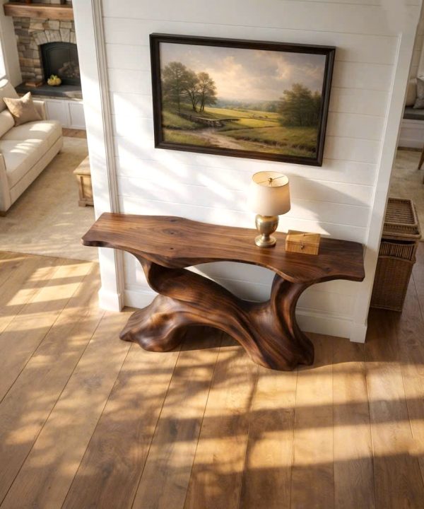 Alternative view of Modern Solid Wood Console Table With Pedestal Base Handmade Entryway Furniture For Living Room