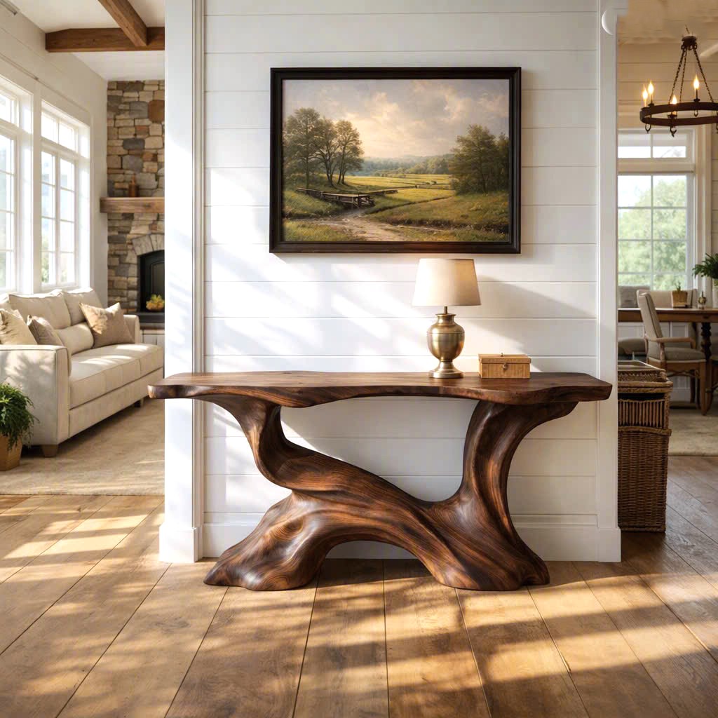 Modern Solid Wood Console Table With Pedestal Base Handmade Entryway Furniture For Living Room