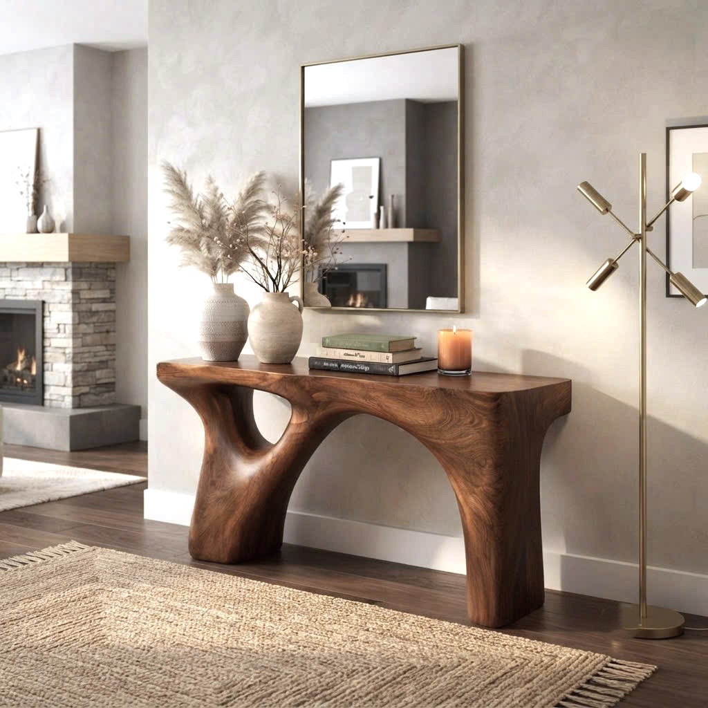 Modern Solid Wood Console Table With Pedestal Base Handmade Entryway Furniture For Living Room