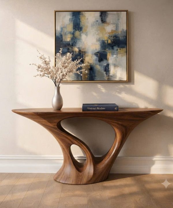 Alternative view of Luxali Handmade Wooden Console Table — a modern farmhouse masterpiece, meticulously handcrafted from solid natural Monkey Pod wood, showcasing refined artistry and designed to elevate any living room.