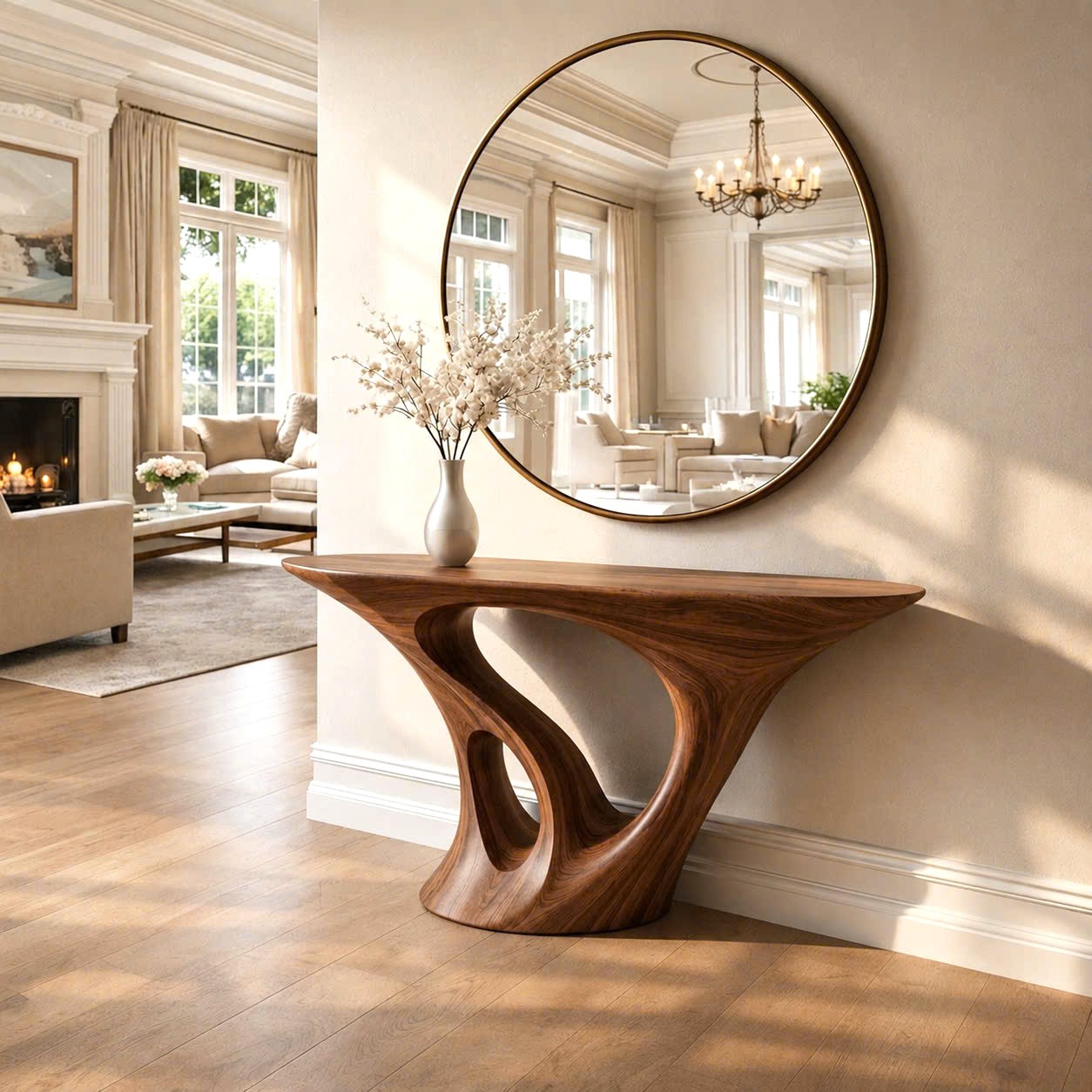 Luxali Handmade Wooden Console Table — a modern farmhouse masterpiece, meticulously handcrafted from solid natural Monkey Pod wood, showcasing refined artistry and designed to elevate any living room.