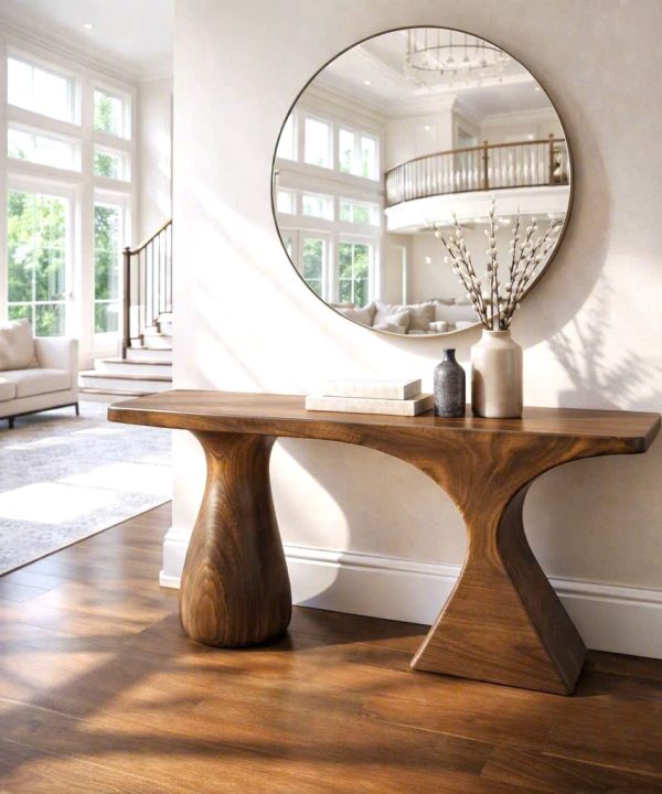 Alternative view of Luxali Handmade Wooden Console Table — a modern farmhouse masterpiece, meticulously handcrafted from solid natural Monkey Pod wood, showcasing refined artistry and designed to elevate any living room.