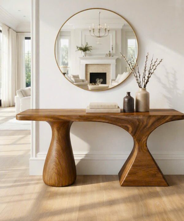 Luxali Handmade Wooden Console Table — a modern farmhouse masterpiece, meticulously handcrafted from solid natural Monkey Pod wood, showcasing refined artistry and designed to elevate any living room.
