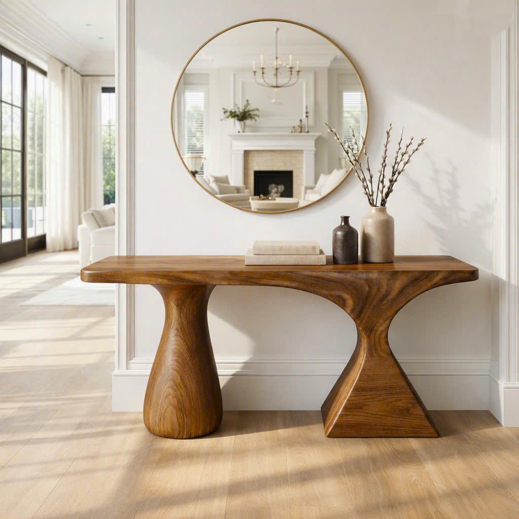 Luxali Handmade Wooden Console Table — a modern farmhouse masterpiece, meticulously handcrafted from solid natural Monkey Pod wood, showcasing refined artistry and designed to elevate any living room.