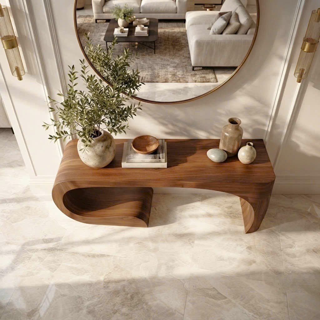 Luxali Handmade Wooden Console Table — a modern farmhouse masterpiece, meticulously handcrafted from solid natural Monkey Pod wood, showcasing refined artistry and designed to elevate any living room. - Image 3