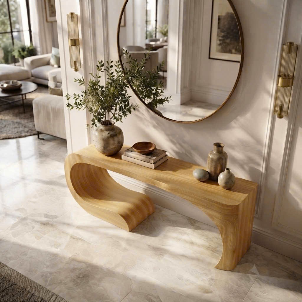 Luxali Handmade Wooden Console Table — a modern farmhouse masterpiece, meticulously handcrafted from solid natural Monkey Pod wood, showcasing refined artistry and designed to elevate any living room. - Image 5