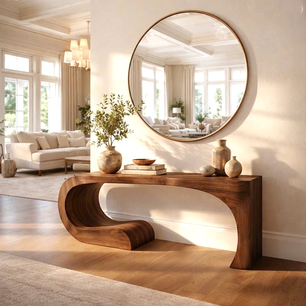 Luxali Handmade Wooden Console Table — a modern farmhouse masterpiece, meticulously handcrafted from solid natural Monkey Pod wood, showcasing refined artistry and designed to elevate any living room. - Image 4