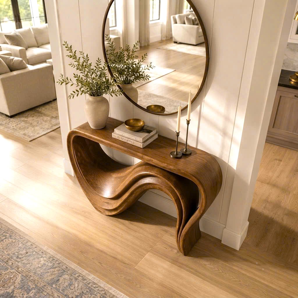 Luxali Handmade Wooden Console Table — a modern farmhouse masterpiece, meticulously handcrafted from solid natural Monkey Pod wood, showcasing refined artistry and designed to elevate any living room. - Image 2