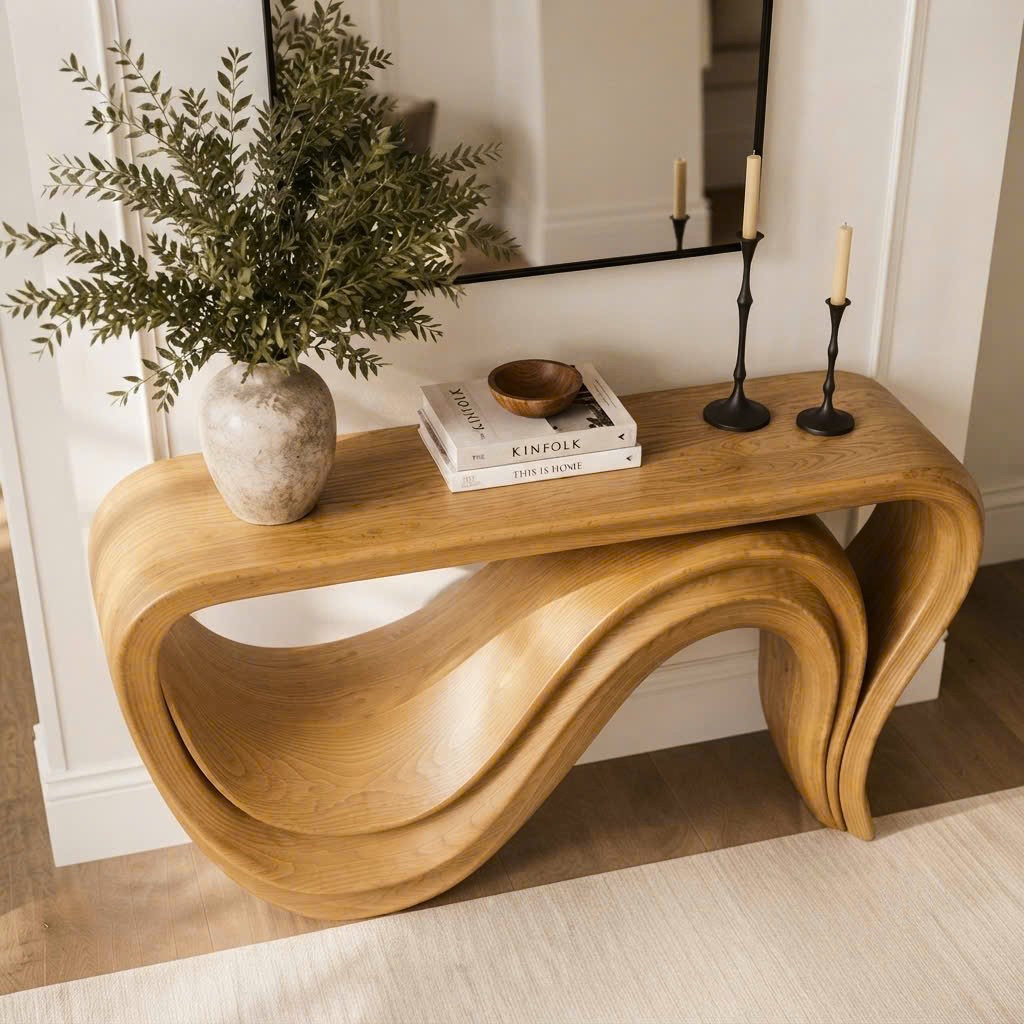 Luxali Handmade Wooden Console Table — a modern farmhouse masterpiece, meticulously handcrafted from solid natural Monkey Pod wood, showcasing refined artistry and designed to elevate any living room. - Image 5