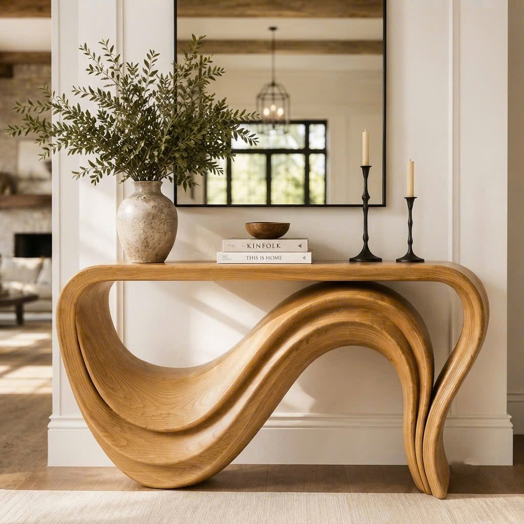 Luxali Handmade Wooden Console Table — a modern farmhouse masterpiece, meticulously handcrafted from solid natural Monkey Pod wood, showcasing refined artistry and designed to elevate any living room. - Image 6
