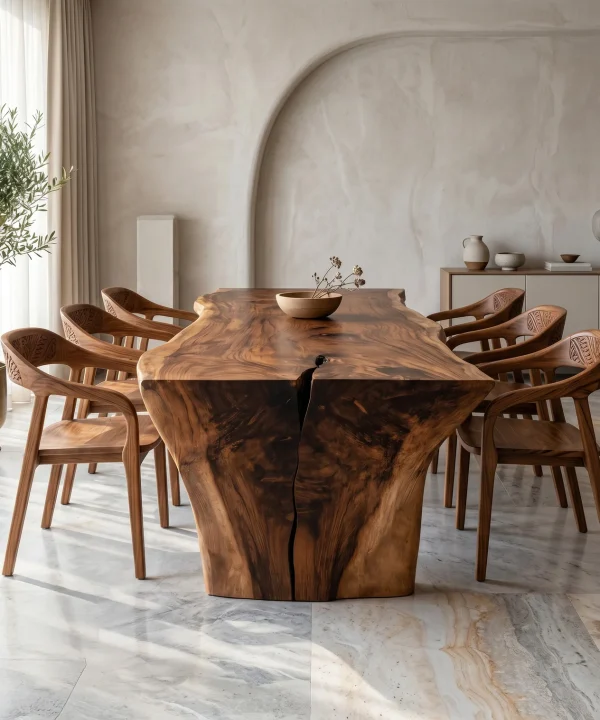Alternative view of Luxurious and uniquely crafted wooden dining table ( chairs not included) designed to create a warm and inviting atmosphere.