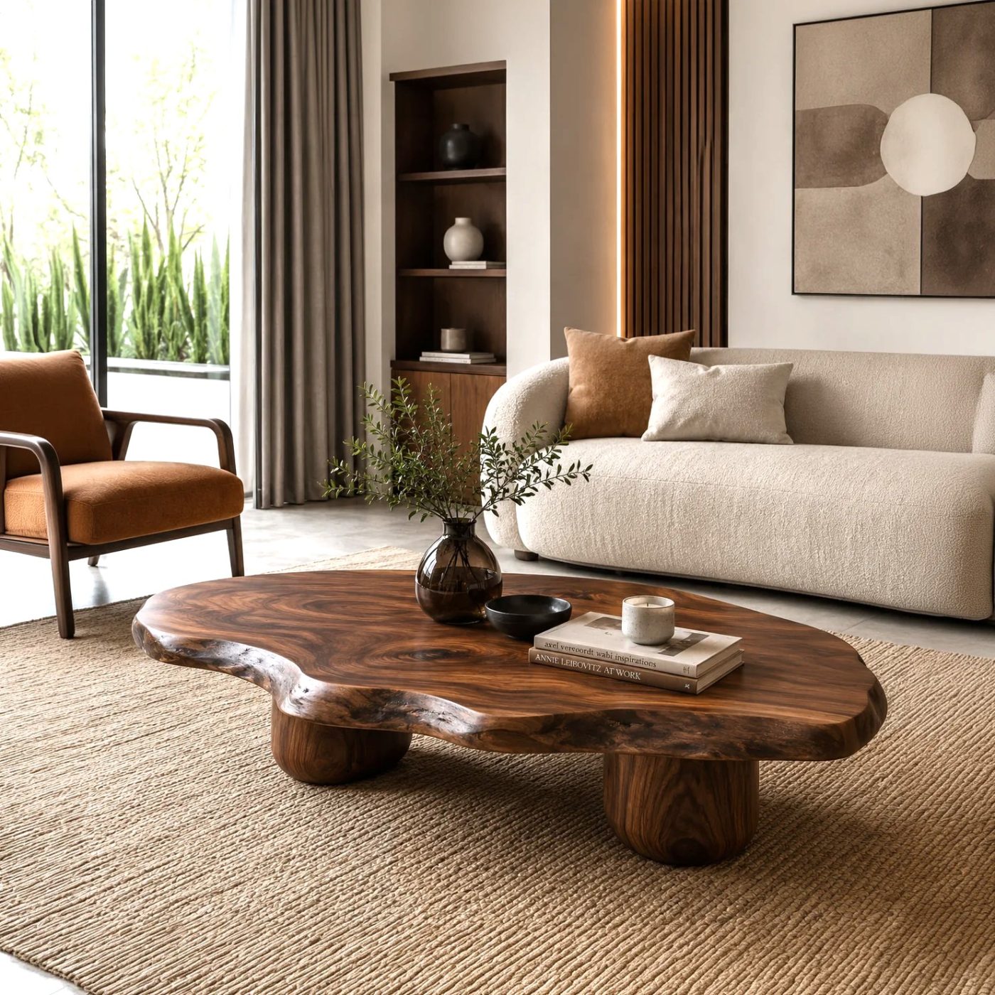 Luxali Wooden Live edge coffee table art sculpture solid wood center table handmade furniture decoration