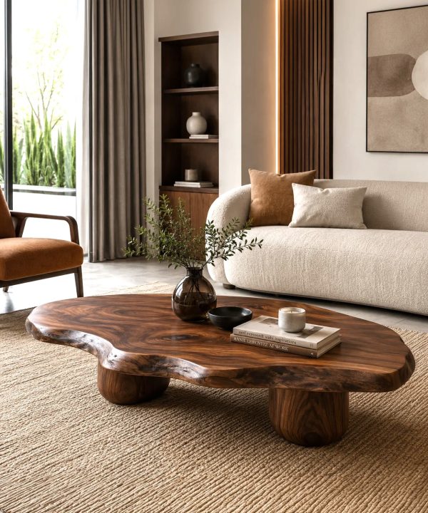 Luxali Wooden Live edge coffee table art sculpture solid wood center table handmade furniture decoration