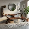Modern Solid Wood Bench Curved Backrest Eco-Friendly Durable Outdoor Furniture Entryway Living Room Entrance Hall