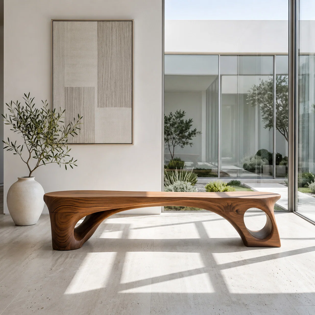 Modern Sculptural Bench| Modern Curved Bench – Sculptural Furniture With Curved Design For Living Room