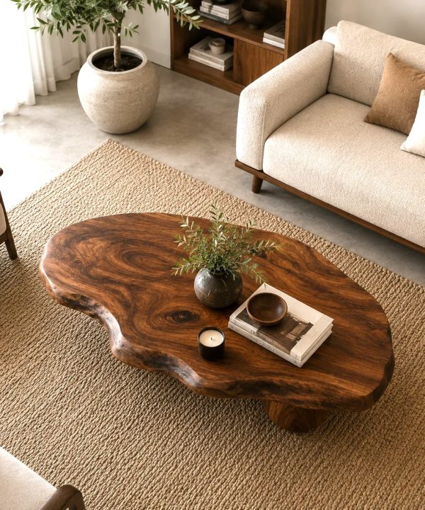 Alternative view of Luxali Wooden Live edge coffee table art sculpture solid wood center table handmade furniture decoration