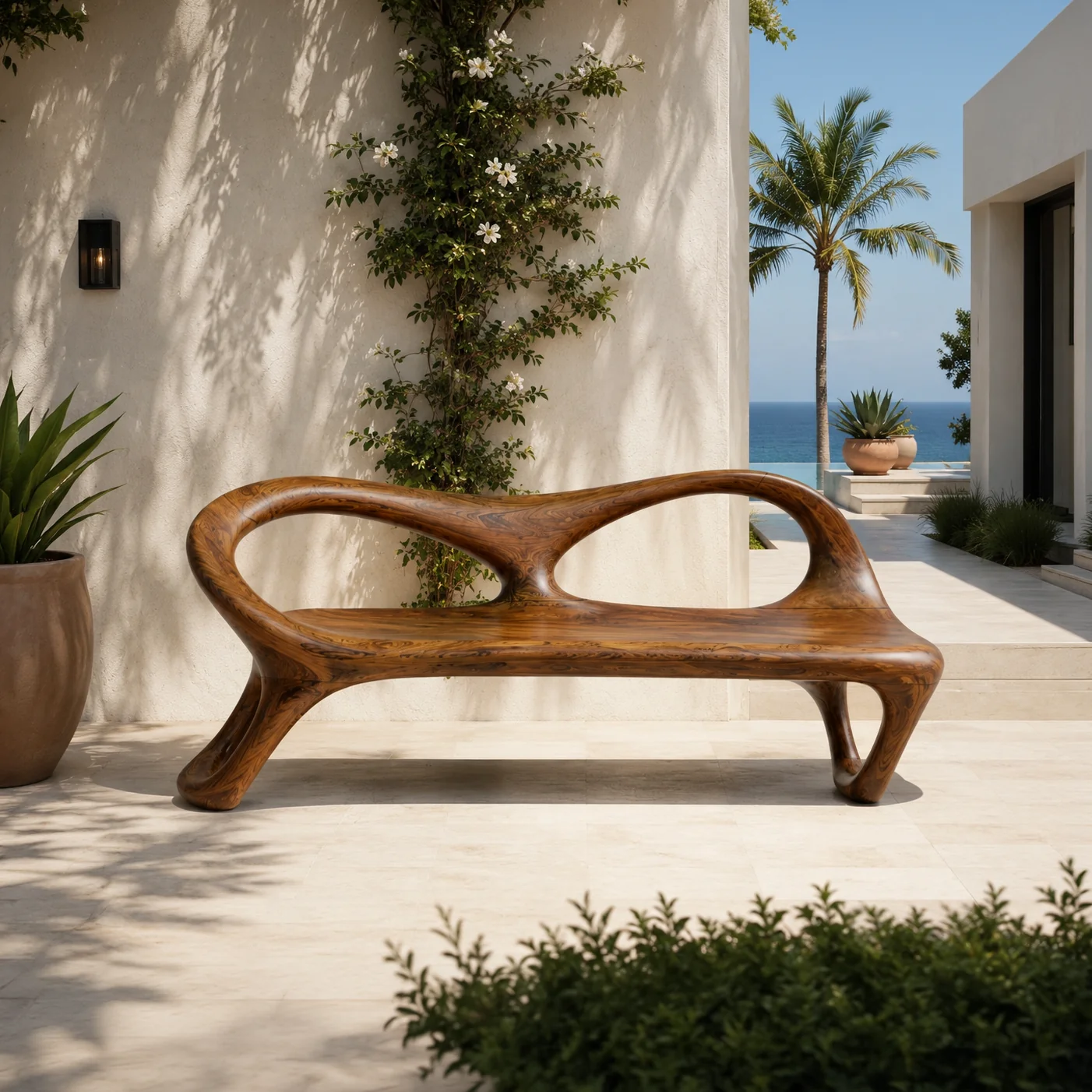 Modern Solid Wood Bench Curved Backrest Eco-Friendly Durable Outdoor Furniture Entryway Living Room Entrance Hall - Image 7