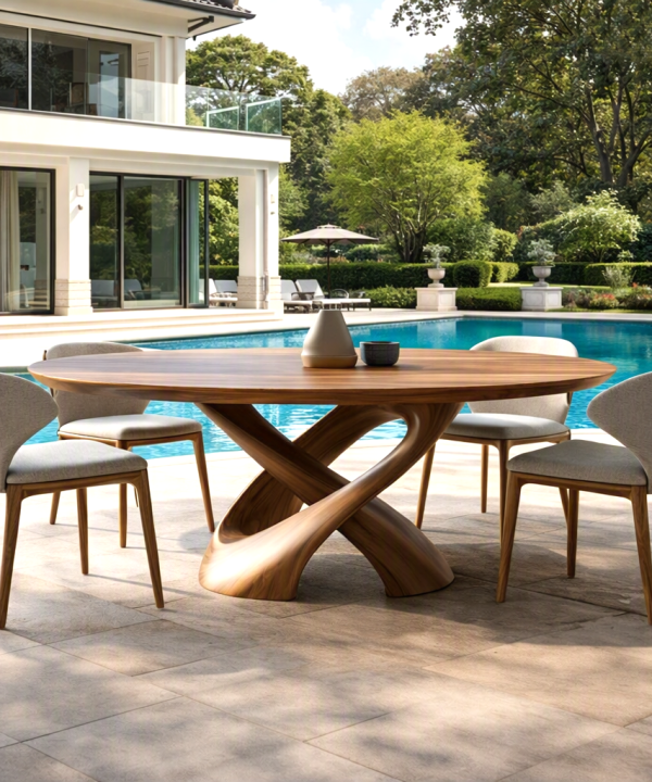 Alternative view of Luxurious and uniquely crafted wooden dining table ( chairs not included) designed to create a warm and inviting atmosphere.